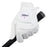 Titleist Perma-Soft golf glove in Pearl worn on the left hand, back view, gripping a black club grip
