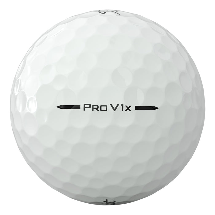 Side view of a white Titleist Pro V1x golf ball showing the Pro V1x sidestamp
