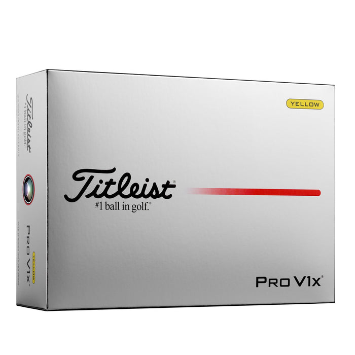Silver Titleist Pro V1x one-dozen box with Yellow signifying the ball color