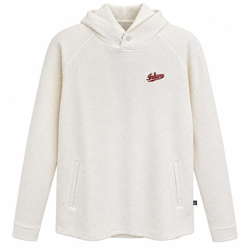Front view of the Swannies Indiana Camden Golf Hoodie in Vintage-White with a maroon Indiana logo on the left chest
