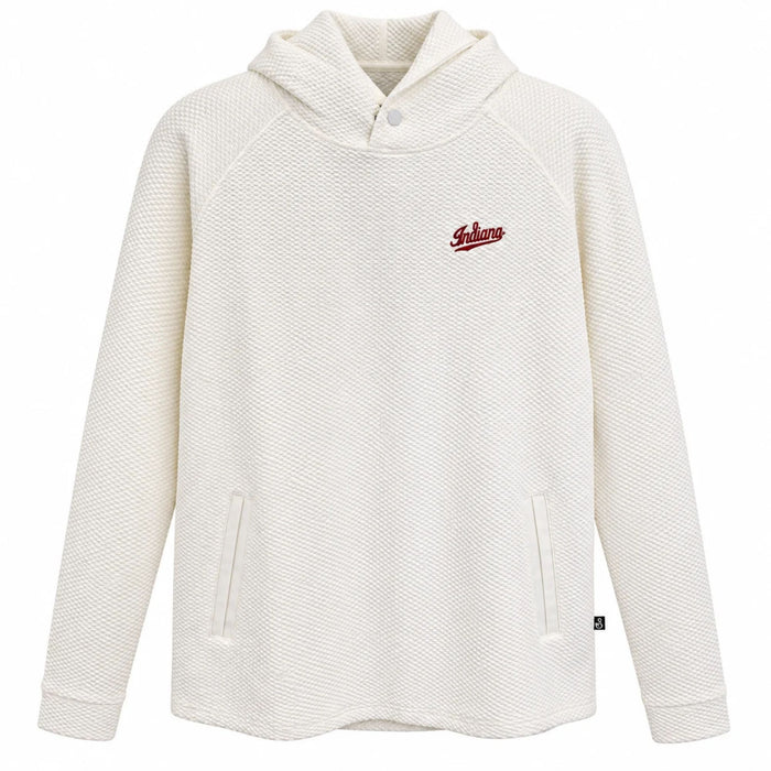 Front view of the Swannies Indiana Camden Golf Hoodie in Vintage-White with a maroon Indiana logo on the left chest