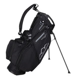 Sun Mountain C-130 Hybrid Stand Bag in black, front three-quarter view with stand legs extended and carry strap up