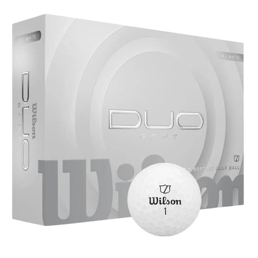 Wilson DUO Soft Golf Balls in white, 12-ball box with a white ball marked 1 in front