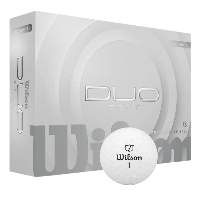 Wilson DUO Soft Golf Balls in white, 12-ball box with a white ball marked 1 in front