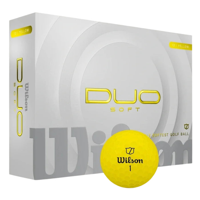 Yellow Wilson DUO Soft 12-ball box with a yellow ball marked 1 in front