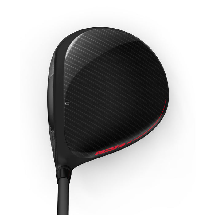 Top-down view of the Wilson DYNAPWR Max+ driver carbon crown with red DYNAPWR graphic