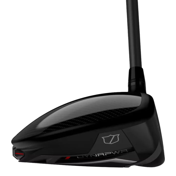 Toe view of the Wilson DYNAPWR Max+ driver head showing the shield logo and rear weight