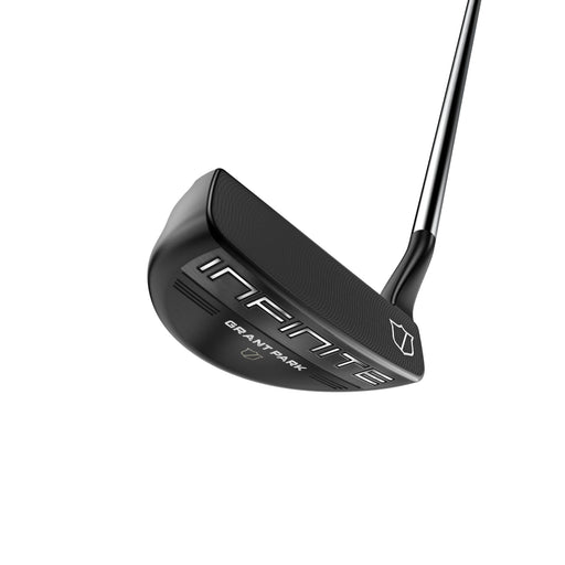 Angled underside view of the Wilson Infinite Grant Park putter in black showing INFINITE and GRANT PARK on the sole