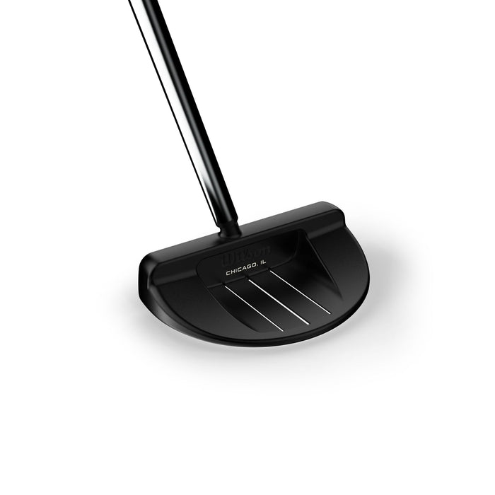 Rear view of the Wilson Infinite South Side mallet in black with Wilson script, CHICAGO, IL and three alignment lines
