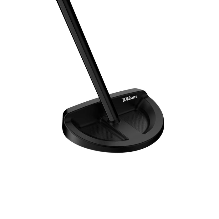 Angled top view of the Wilson Infinite Lakeview mallet head in black showing Wilson script and recessed cavities
