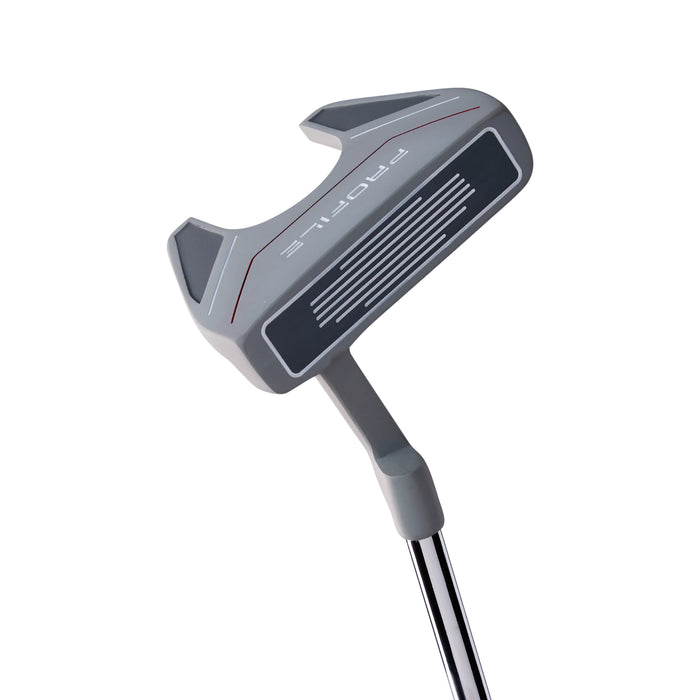 Wilson Profile mallet putter head in gray, top view of face and alignment lines
