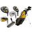 Medium Wilson Profile JGI junior clubs in yellow: driver, hybrid, short iron, wedge and putter beside the stand bag
