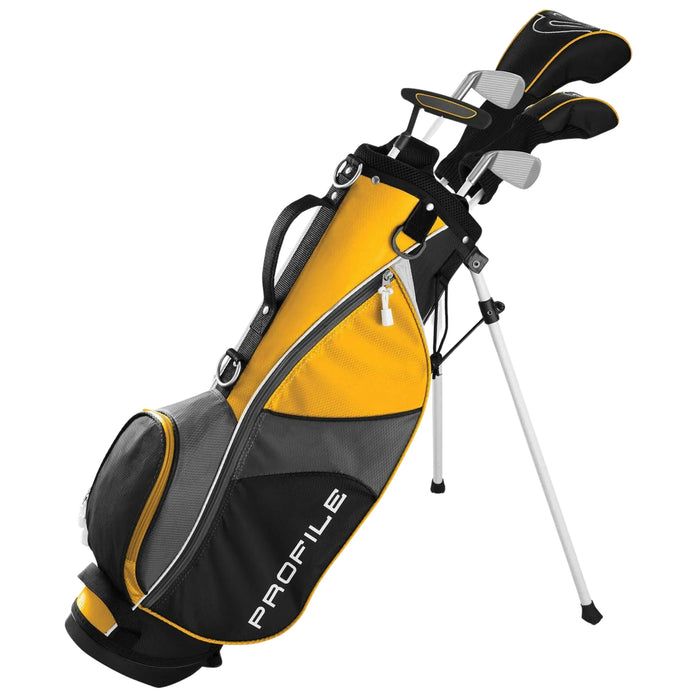 Medium Wilson Profile JGI junior set in yellow, black and gray stand bag with clubs and two headcovers