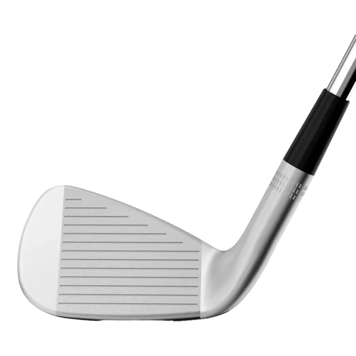 Face view at address of a Wilson Staff Model XB iron, milled face with scorelines and steel shaft