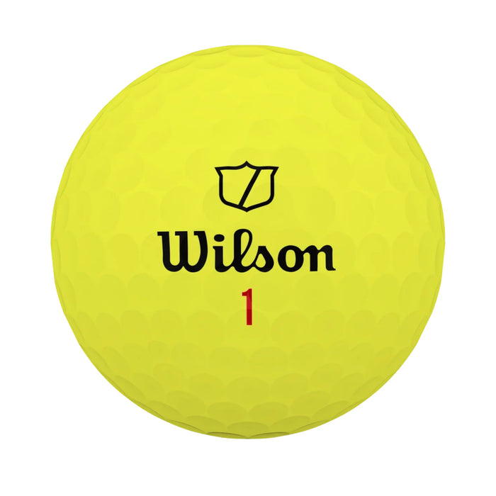 Yellow Wilson Staff Model X ball showing the Wilson script, shield logo and red number 1